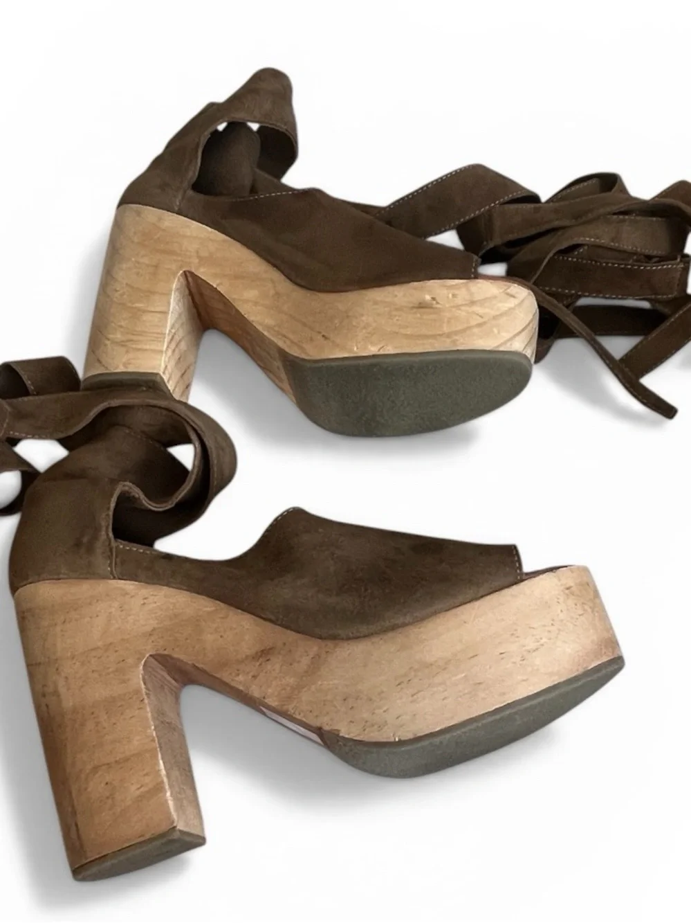 Free People Touch the Sky Platform Sandals Wooden Heel Boho Festival Size 40